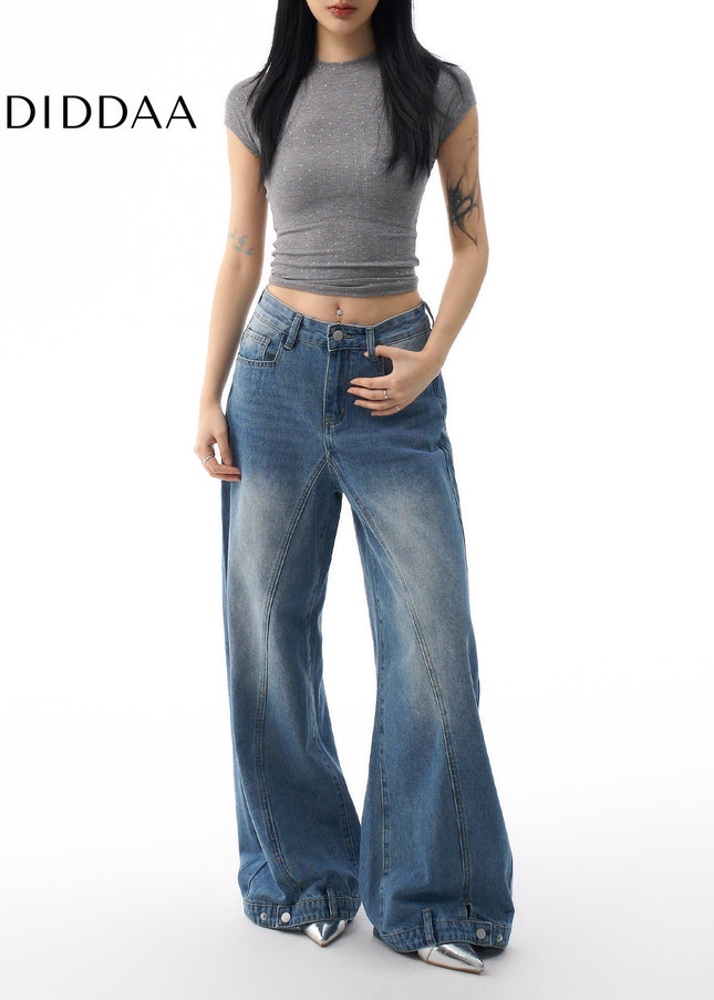 Blue Vintage Wash Loose Wide-Leg Jeans for Women - Women’s Jeans