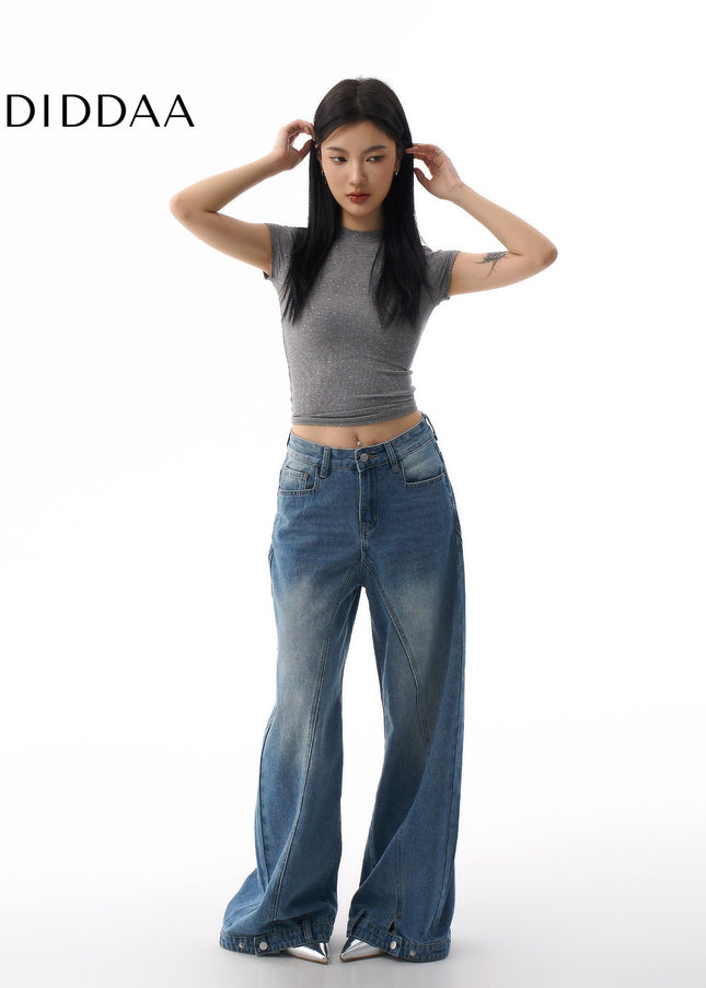 Blue Vintage Wash Loose Wide-Leg Jeans for Women - Women’s Jeans