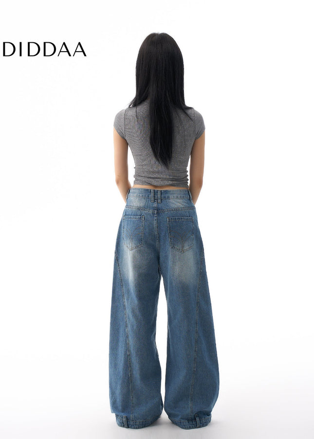 Blue Vintage Wash Loose Wide-Leg Jeans for Women - Women’s Jeans