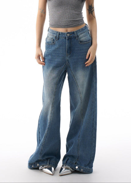 Blue Vintage Wash Loose Wide-Leg Jeans for Women - Women’s Jeans