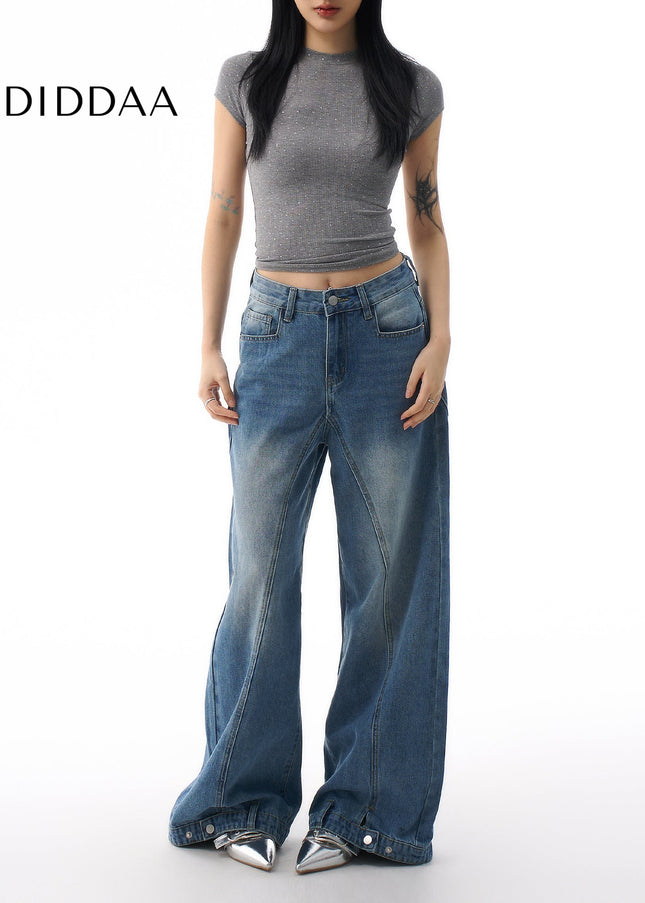 Blue Vintage Wash Loose Wide-Leg Jeans for Women - XS / Mid Blue - Women’s Jeans