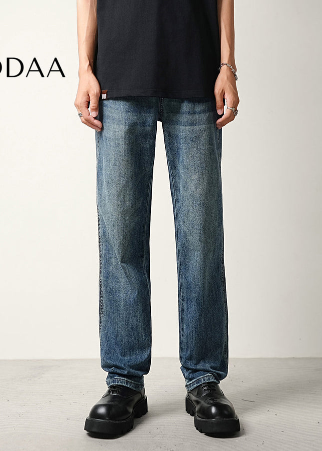 Blue Vintage Wash Stretch Loose Straight Jeans - 28 / Dark Blue - Men’s Jeans