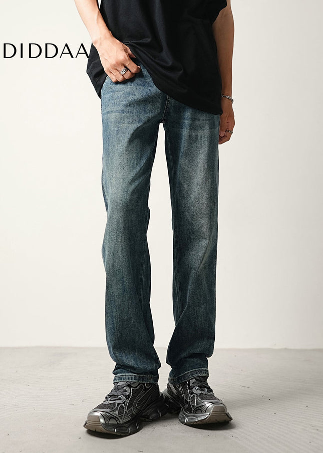 Blue Vintage Wash Stretch Loose Straight Jeans - Men’s Jeans