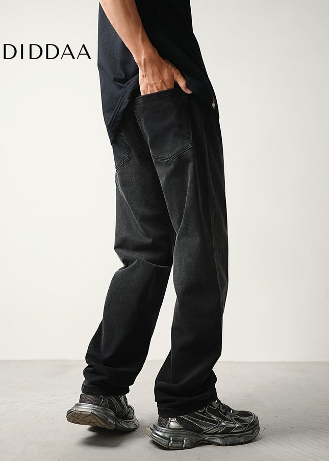 Blue Vintage Wash Stretch Loose Straight Jeans - Men’s Jeans