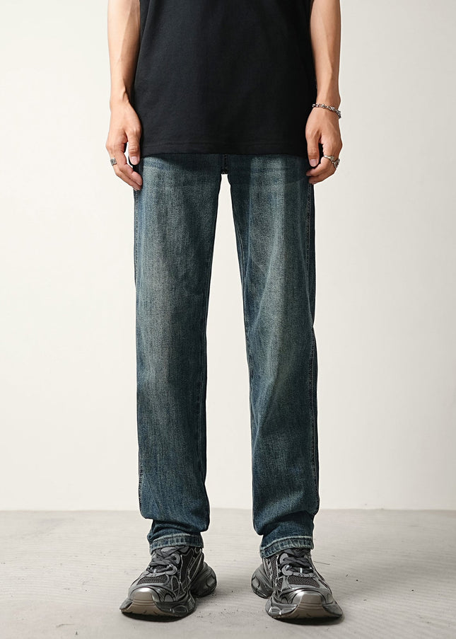 Blue Vintage Wash Stretch Loose Straight Jeans - Men’s Jeans