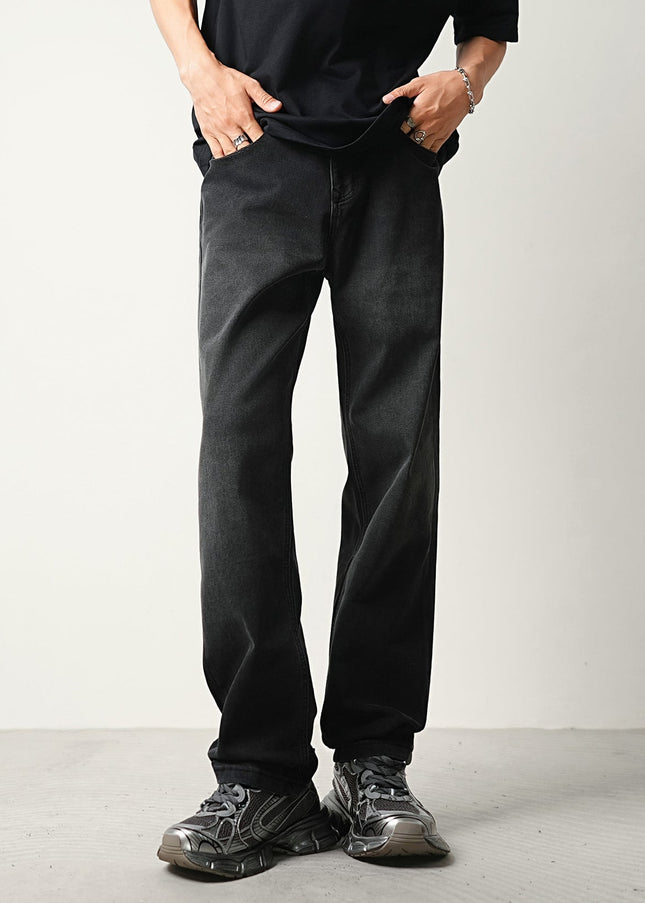 Blue Vintage Wash Stretch Loose Straight Jeans - Men’s Jeans