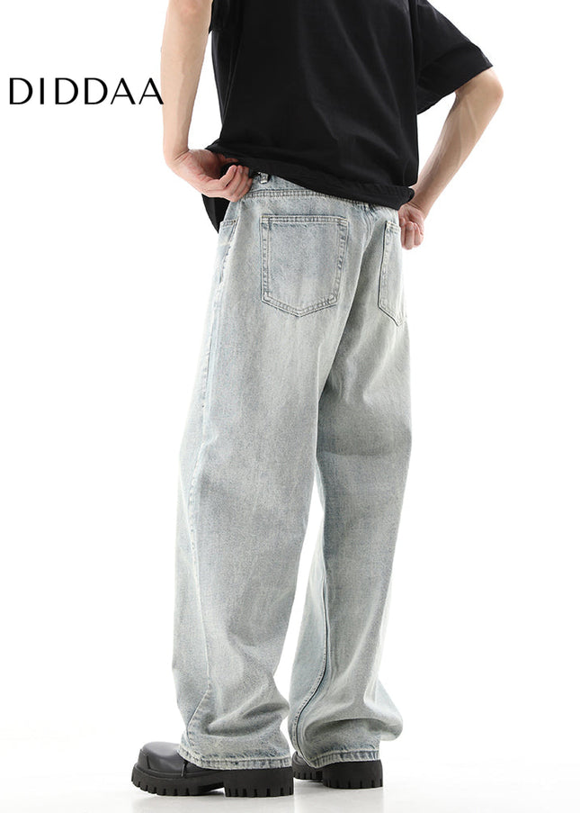Blue Vintage Washed Distressed Straight-Leg Jeans - Men’s Jeans