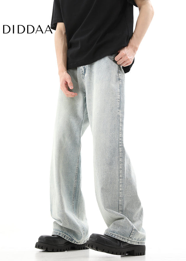 Blue Vintage Washed Distressed Straight-Leg Jeans - Men’s Jeans