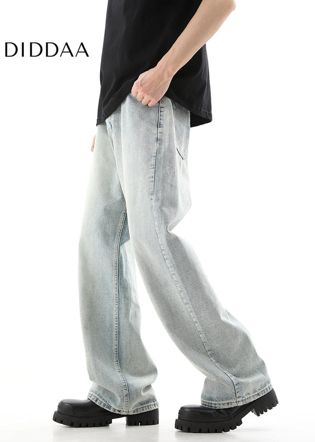 Blue Vintage Washed Distressed Straight-Leg Jeans - Men’s Jeans