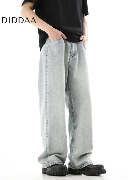 Blue Vintage Washed Distressed Straight-Leg Jeans - Men’s Jeans