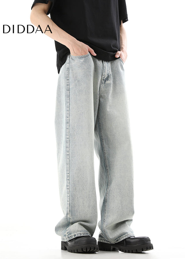 Blue Vintage Washed Distressed Straight-Leg Jeans - Men’s Jeans