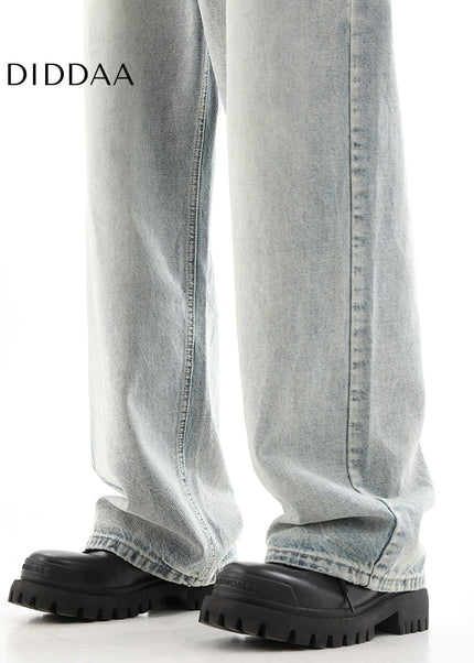 Blue Vintage Washed Distressed Straight-Leg Jeans - Men’s Jeans