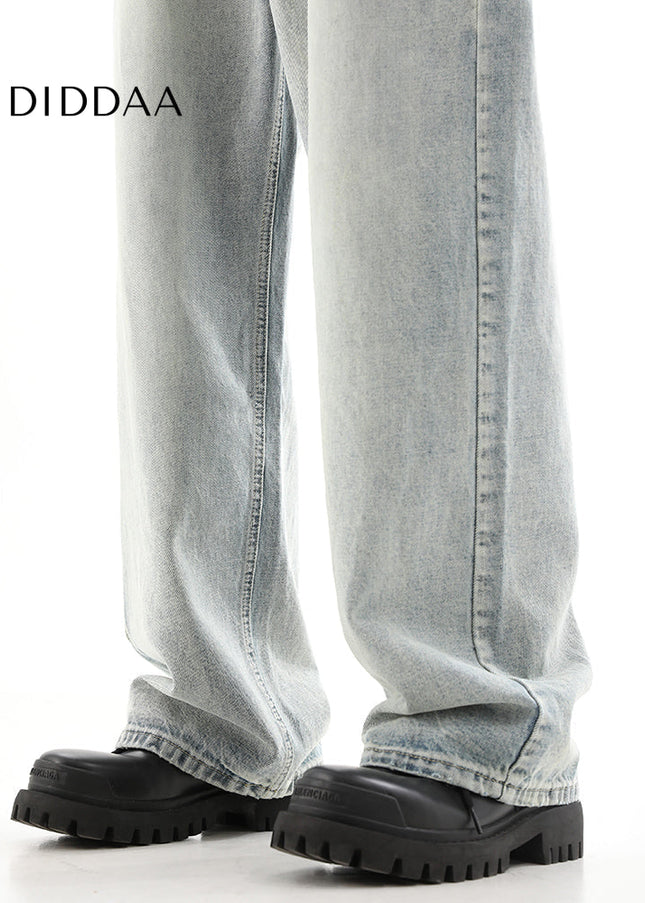 Blue Vintage Washed Distressed Straight-Leg Jeans - Men’s Jeans