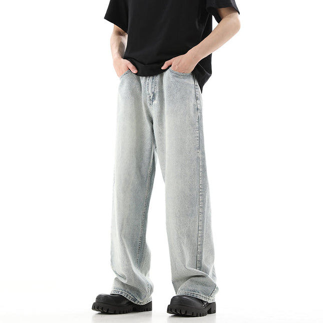 Blue Vintage Washed Distressed Straight-Leg Jeans - S / Grey - Men’s Jeans