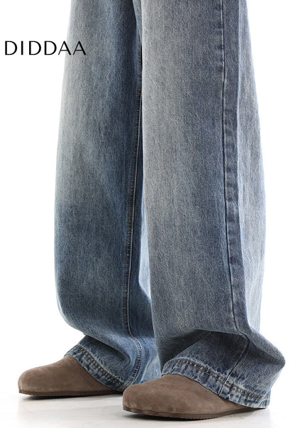 Blue Vintage Washed Distressed Wide Leg Jeans - Men’s Jeans