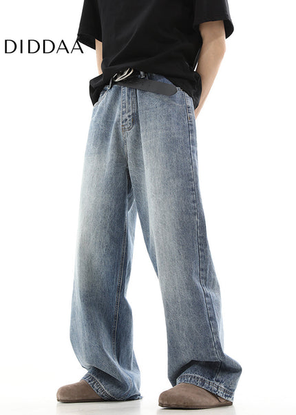 Blue Vintage Washed Distressed Wide Leg Jeans - Men’s Jeans