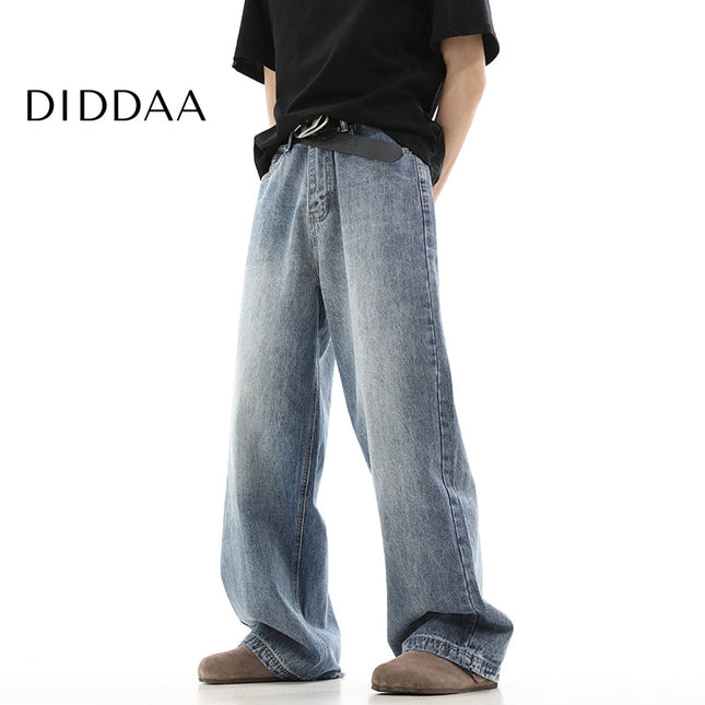 Blue Vintage Washed Distressed Wide Leg Jeans - S / Blue - Men’s Jeans