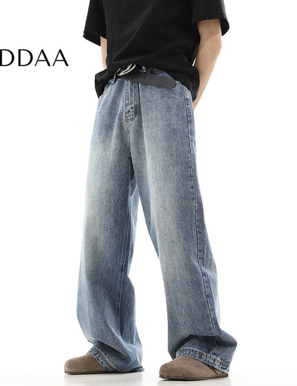 Blue Vintage Washed Distressed Wide Leg Jeans - S / Blue - Men’s Jeans