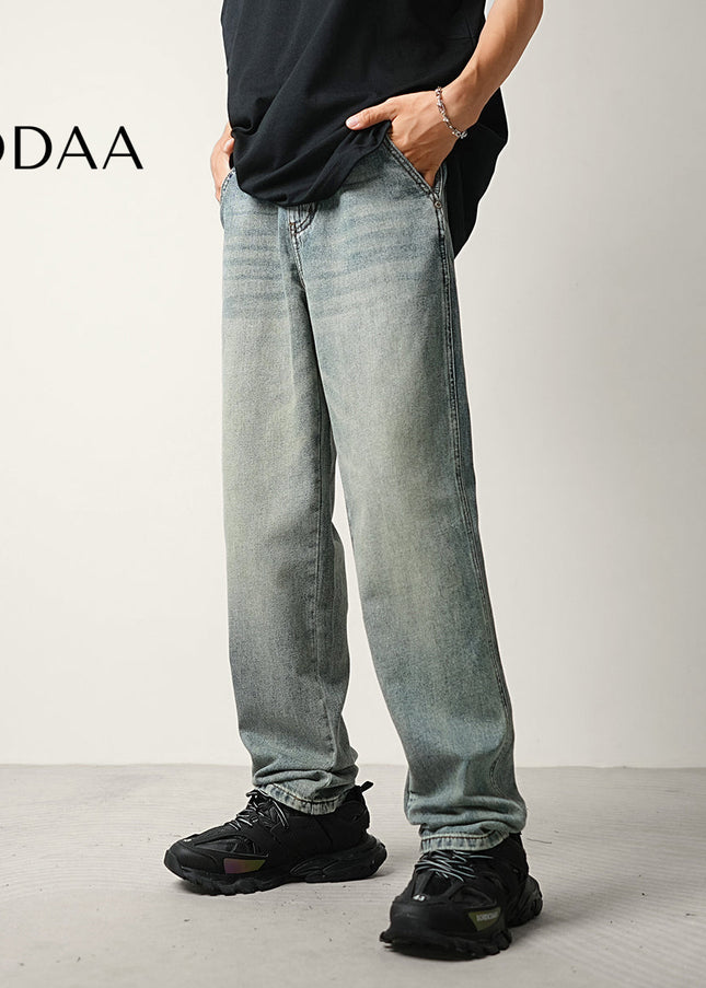 Blue Vintage Washed Loose Straight Leg Tencel Jeans - 28 / Vintage Blue - Men’s Jeans