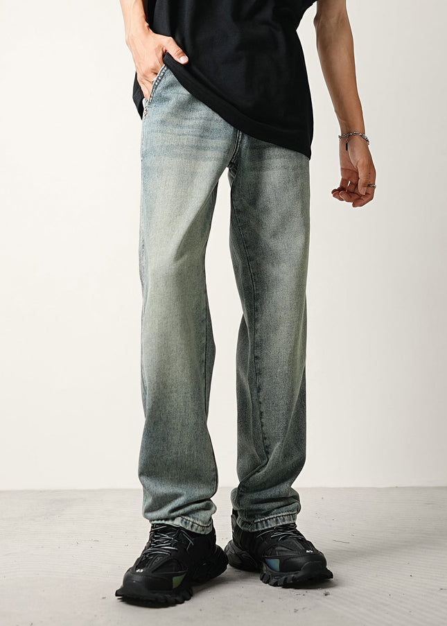 Blue Vintage Washed Loose Straight Leg Tencel Jeans - Men’s Jeans