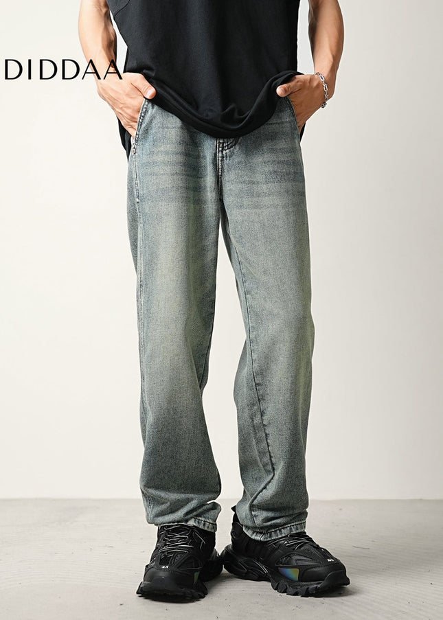 Blue Vintage Washed Loose Straight Leg Tencel Jeans - Men’s Jeans