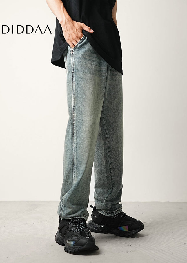 Blue Vintage Washed Loose Straight Leg Tencel Jeans - Men’s Jeans