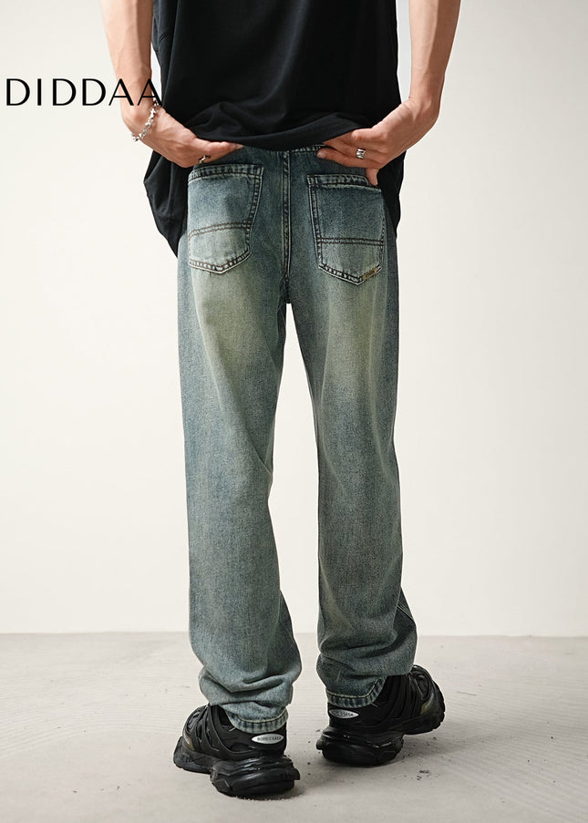 Blue Vintage Washed Loose Straight Leg Tencel Jeans - Men’s Jeans