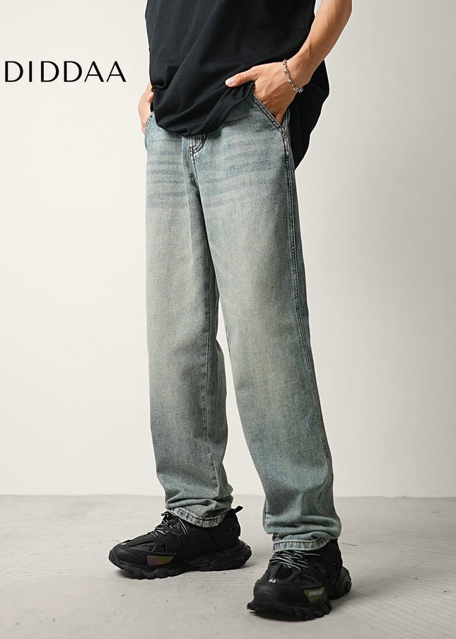 Blue Vintage Washed Loose Straight Leg Tencel Jeans - Men’s Jeans