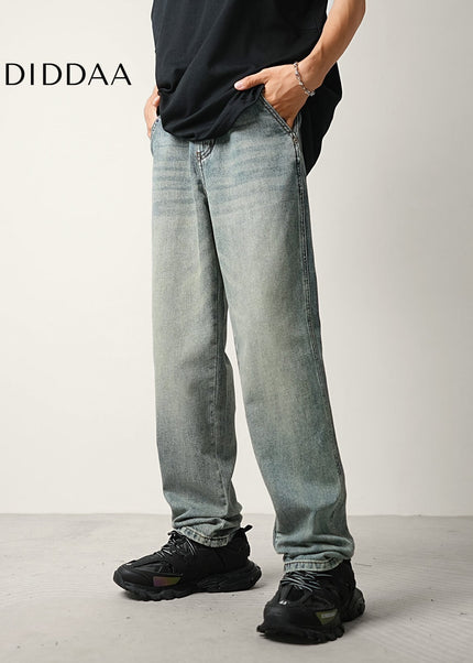Blue Vintage Washed Loose Straight Leg Tencel Jeans - Men’s Jeans