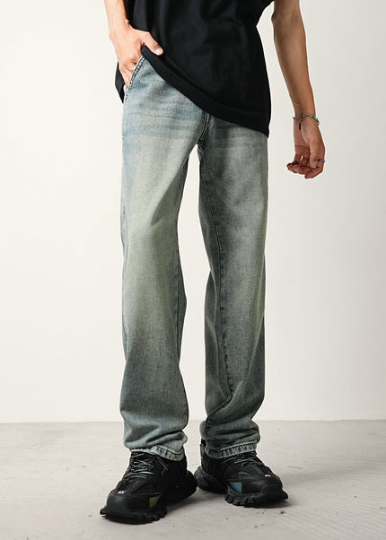 Blue Vintage Washed Loose Straight Leg Tencel Jeans - Men’s Jeans