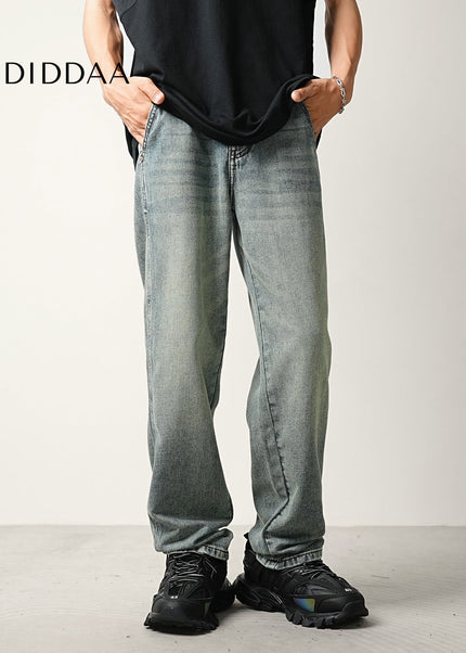 Blue Vintage Washed Loose Straight Leg Tencel Jeans - Men’s Jeans