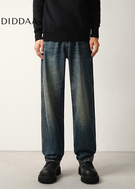 Blue Vintage Washed Wide Slouch Jeans for Men - Men’s Jeans