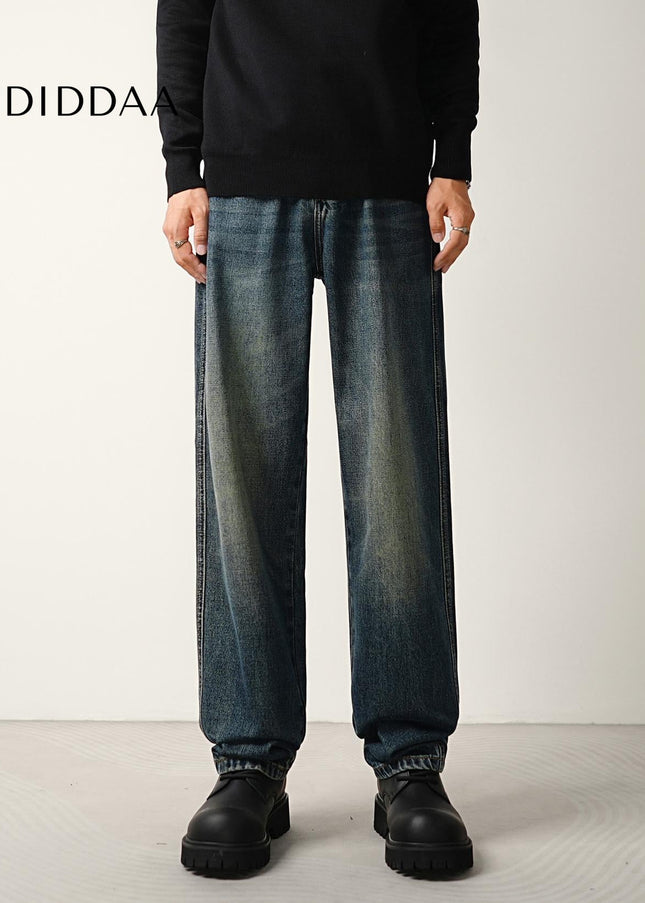 Blue Vintage Washed Wide Slouch Jeans for Men - Men’s Jeans