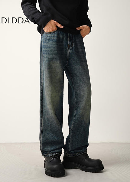 Blue Vintage Washed Wide Slouch Jeans for Men - Men’s Jeans