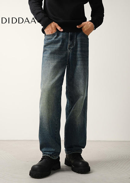 Blue Vintage Washed Wide Slouch Jeans for Men - Men’s Jeans