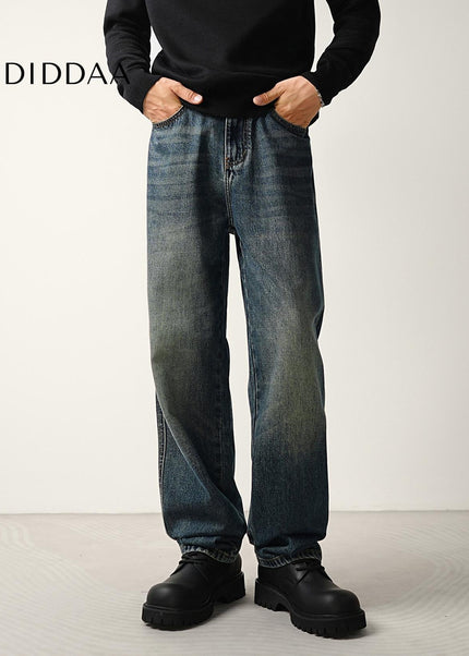 Blue Vintage Washed Wide Slouch Jeans for Men - Men’s Jeans