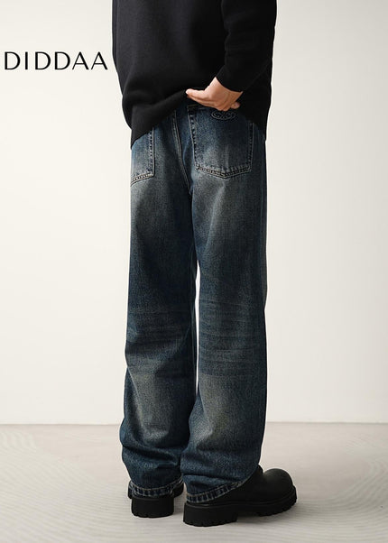 Blue Vintage Washed Wide Slouch Jeans for Men - Men’s Jeans