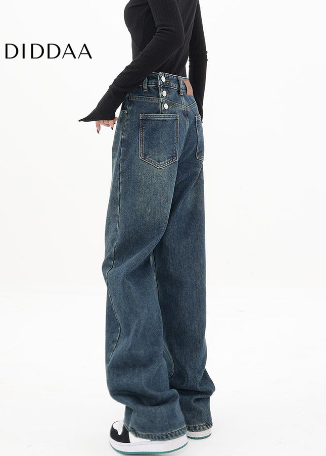 Blue Vintage Wide Leg Casual Jeans for Women - Women’s Jeans