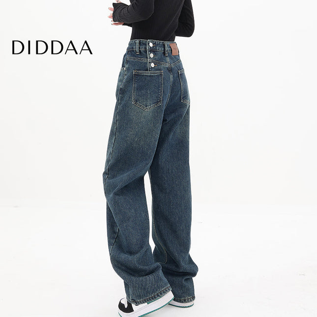 Blue Vintage Wide Leg Casual Jeans for Women - XS / Dark Blue - Women’s Jeans