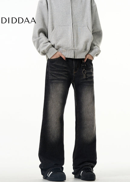 Blue Washed Bootcut Jeans Men’s Casual Straight Pants - Men’s Jeans