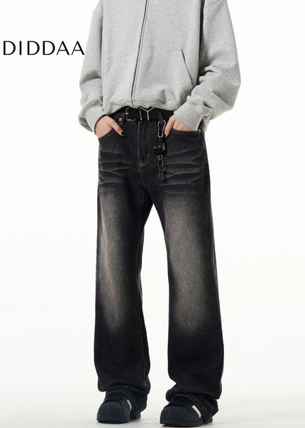 Blue Washed Bootcut Jeans Men’s Casual Straight Pants - Men’s Jeans