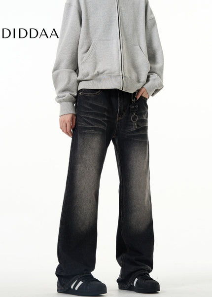 Blue Washed Bootcut Jeans Men’s Casual Straight Pants - Men’s Jeans