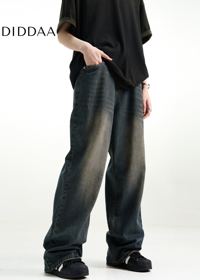 Blue Washed Distressed Loose Fit Jeans Men’s Casual Pants - Men’s Jeans