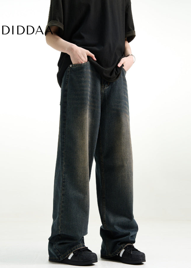 Blue Washed Distressed Loose Fit Jeans Men’s Casual Pants - Men’s Jeans