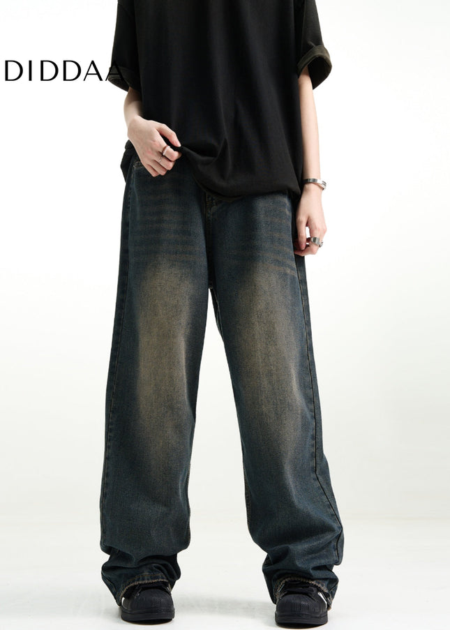 Blue Washed Distressed Loose Fit Jeans Men’s Casual Pants - Men’s Jeans