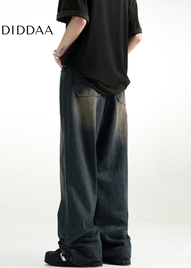 Blue Washed Distressed Loose Fit Jeans Men’s Casual Pants - Men’s Jeans