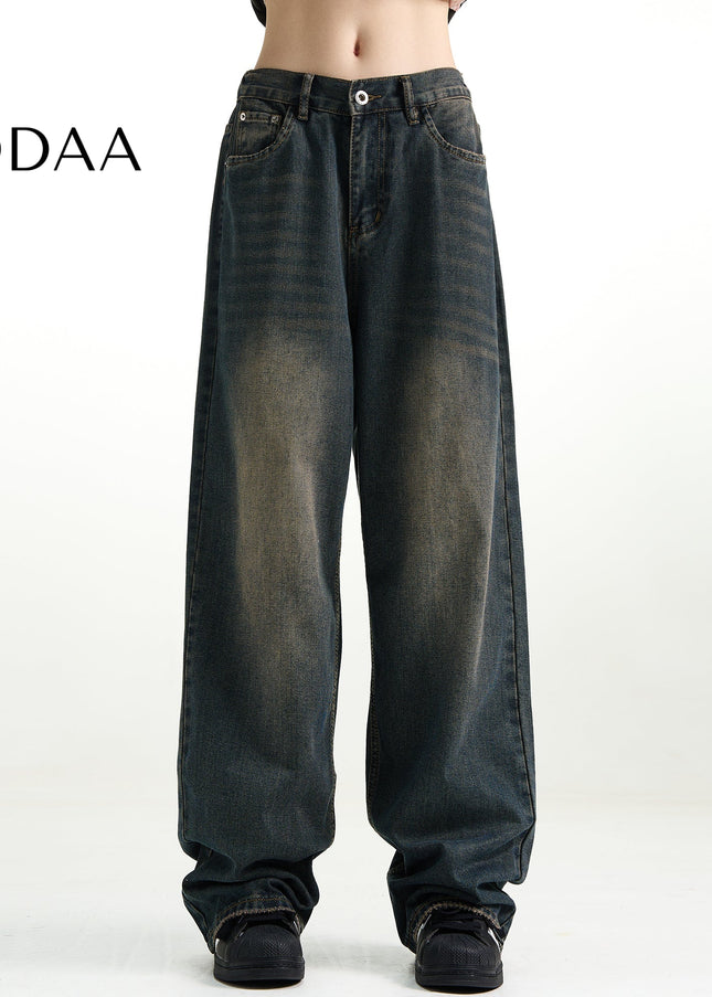 Blue Washed Distressed Loose Fit Jeans Men’s Casual Pants - S / Dark Blue - Men’s Jeans