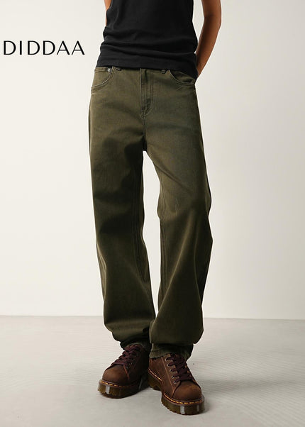 Blue Washed Loose Straight Cargo Jeans for Men and Women - Men’s Jeans