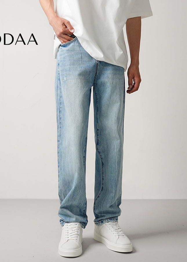 Blue Washed Vintage Loose Straight Jeans Men’s Casual Pants - 28 / Light Blue - Men’s Jeans