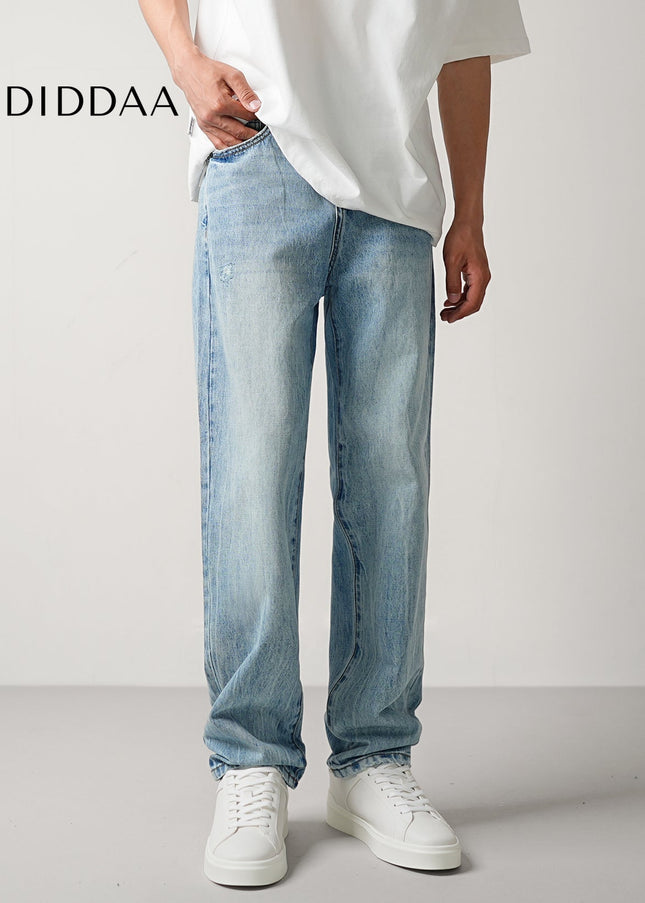 Blue Washed Vintage Loose Straight Jeans Men’s Casual Pants - Men’s Jeans